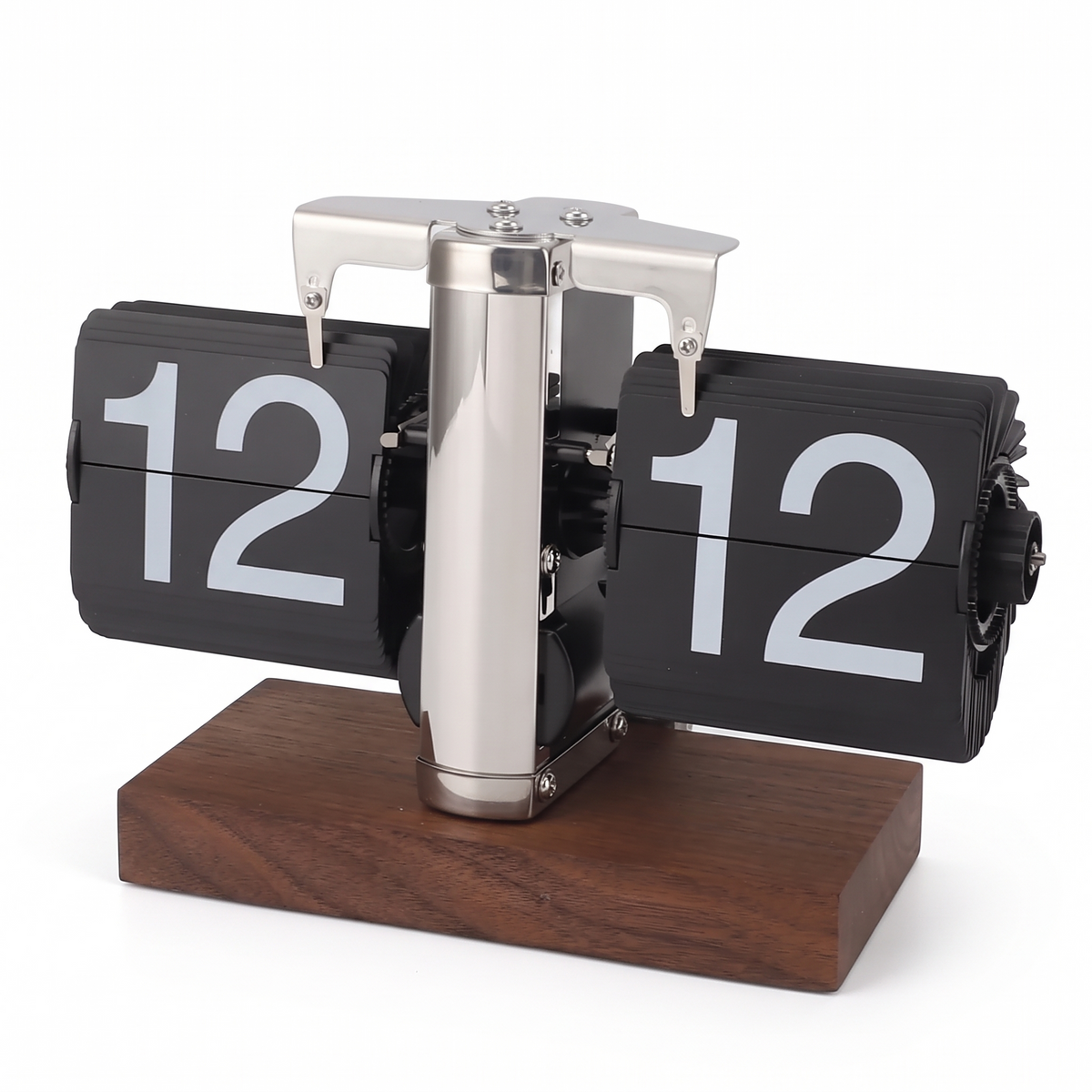 Aldeburgh flip clock on a walnut base, on white