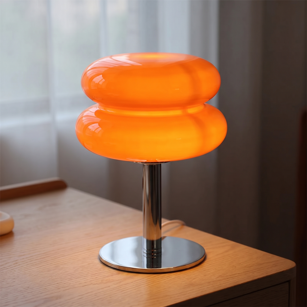 Fulda lamp detail, orange glass tiers lit