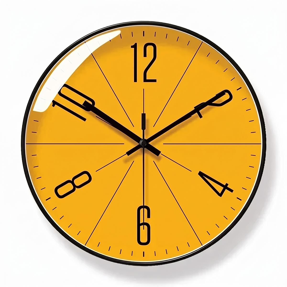 Halle mustard wall clock with black frame on white