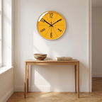 Halle clock with gold frame above an oak console