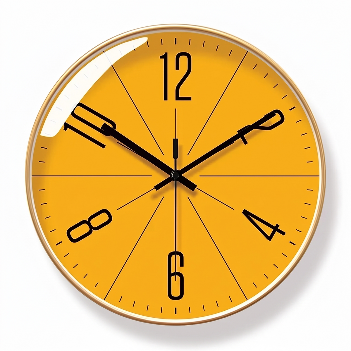 Halle mustard wall clock with gold frame on white