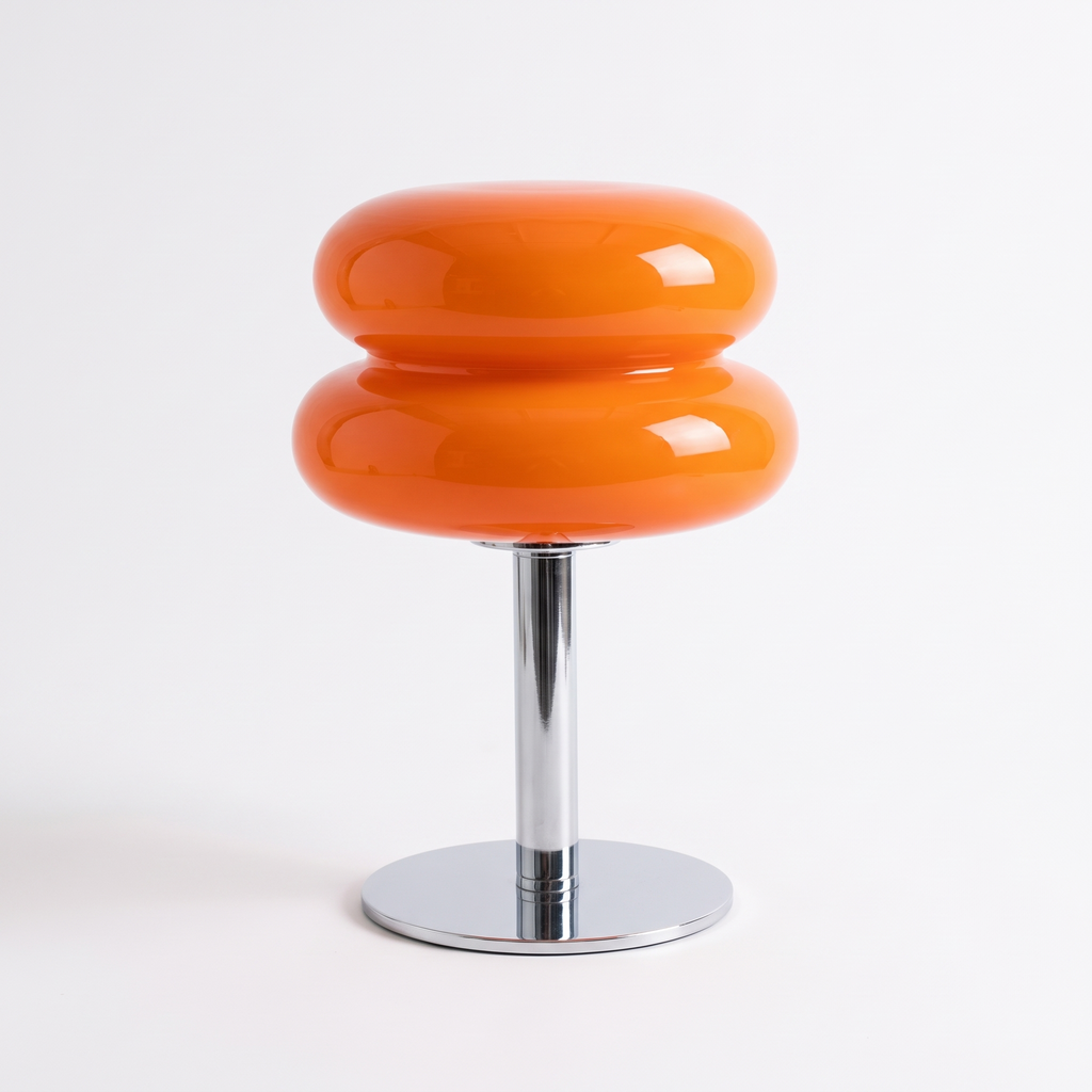 Fulda glass macaron table lamp in orange on white