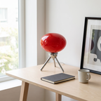 Jena red glass lamp on a birch desk