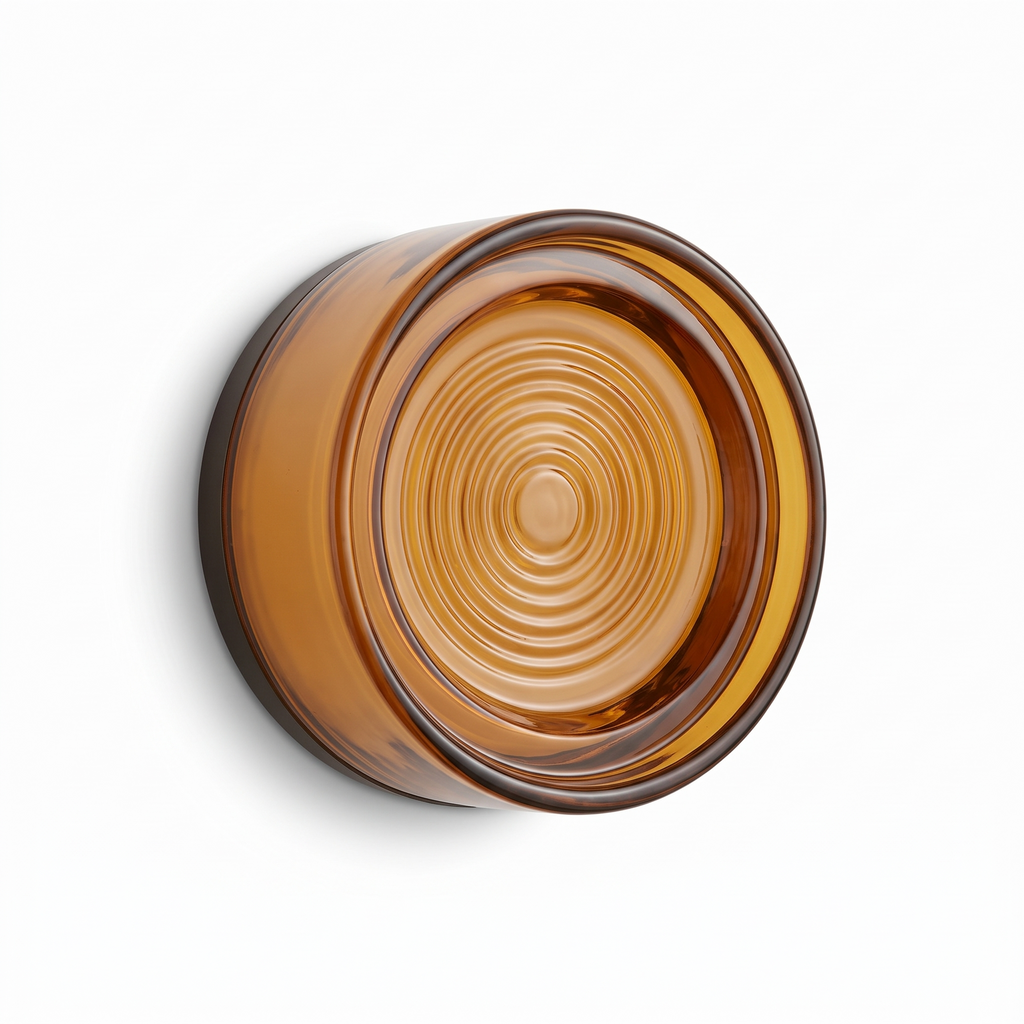 Rauma round amber glass wall light on white