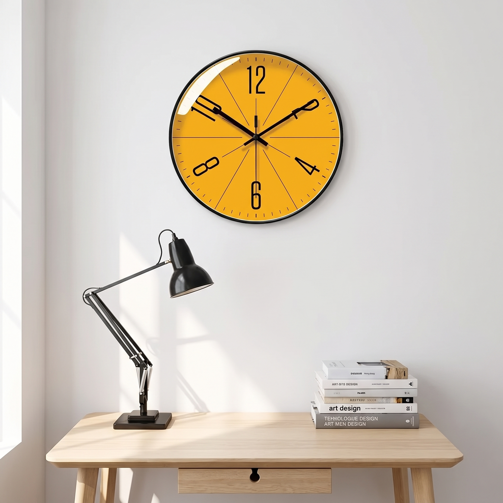 Halle clock above a desk in a study