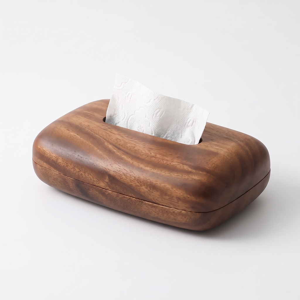 Odda walnut tissue box, white background