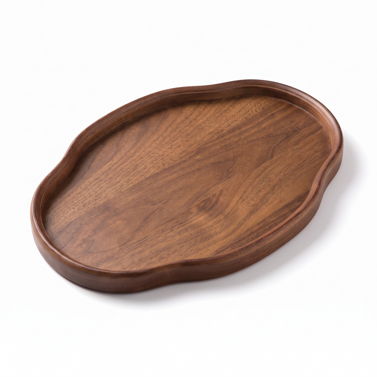 Trier walnut finish serving tray on white