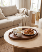 Trier tray with coffee and buns on a coffee table
