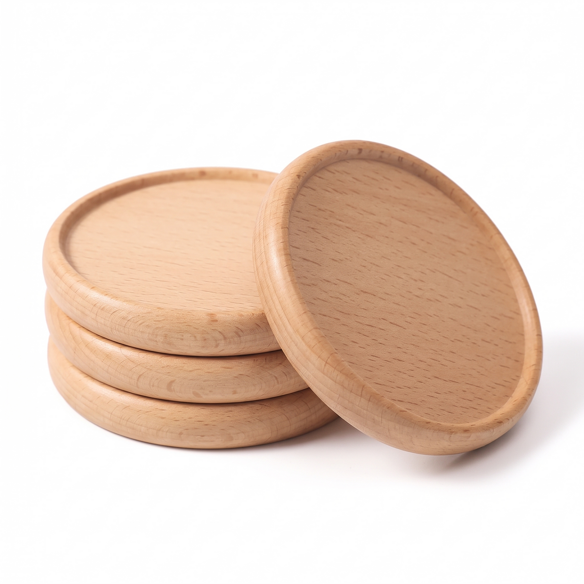 Aalborg round beech coasters on white