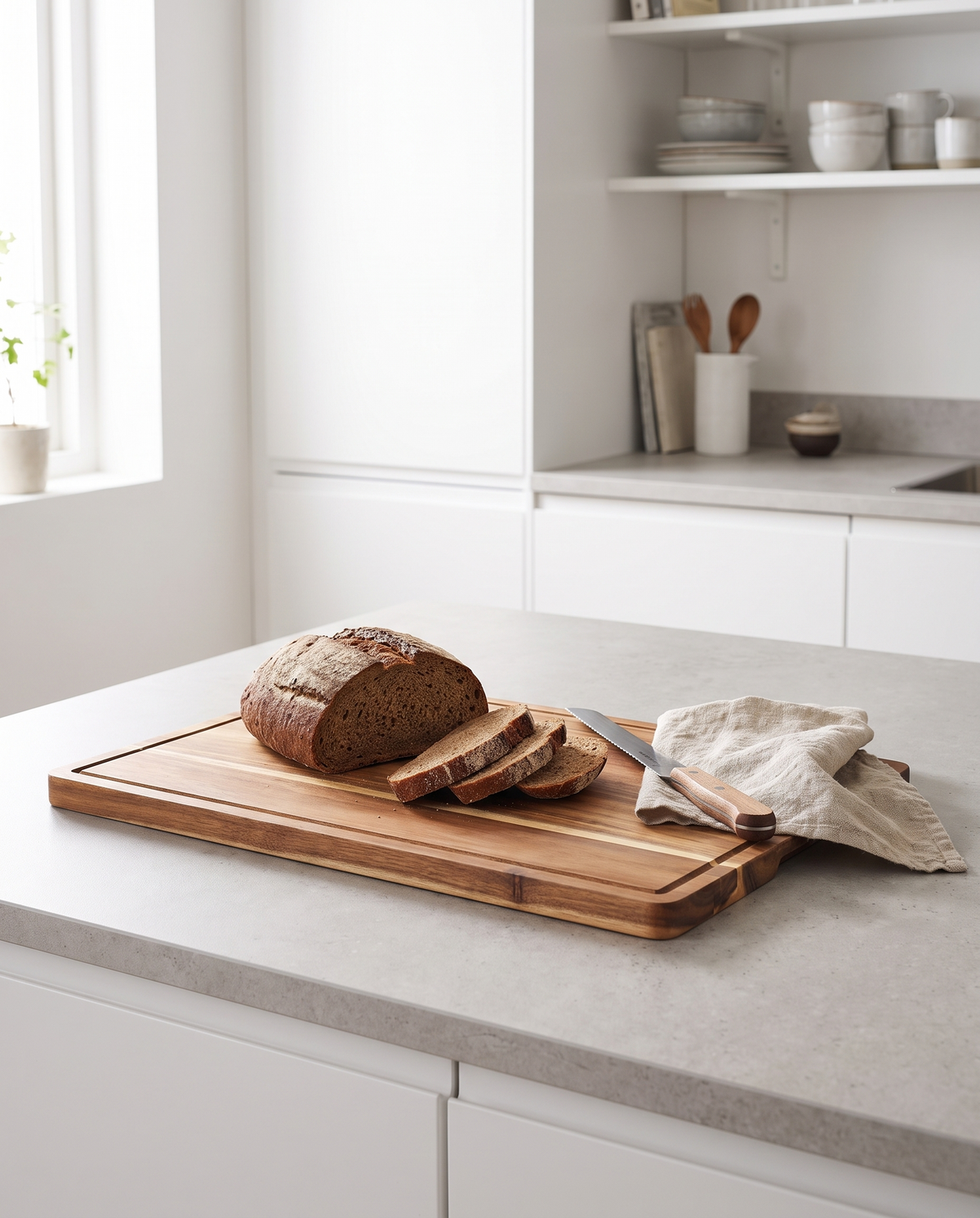 Lubeck board with rye bread in a kitchen