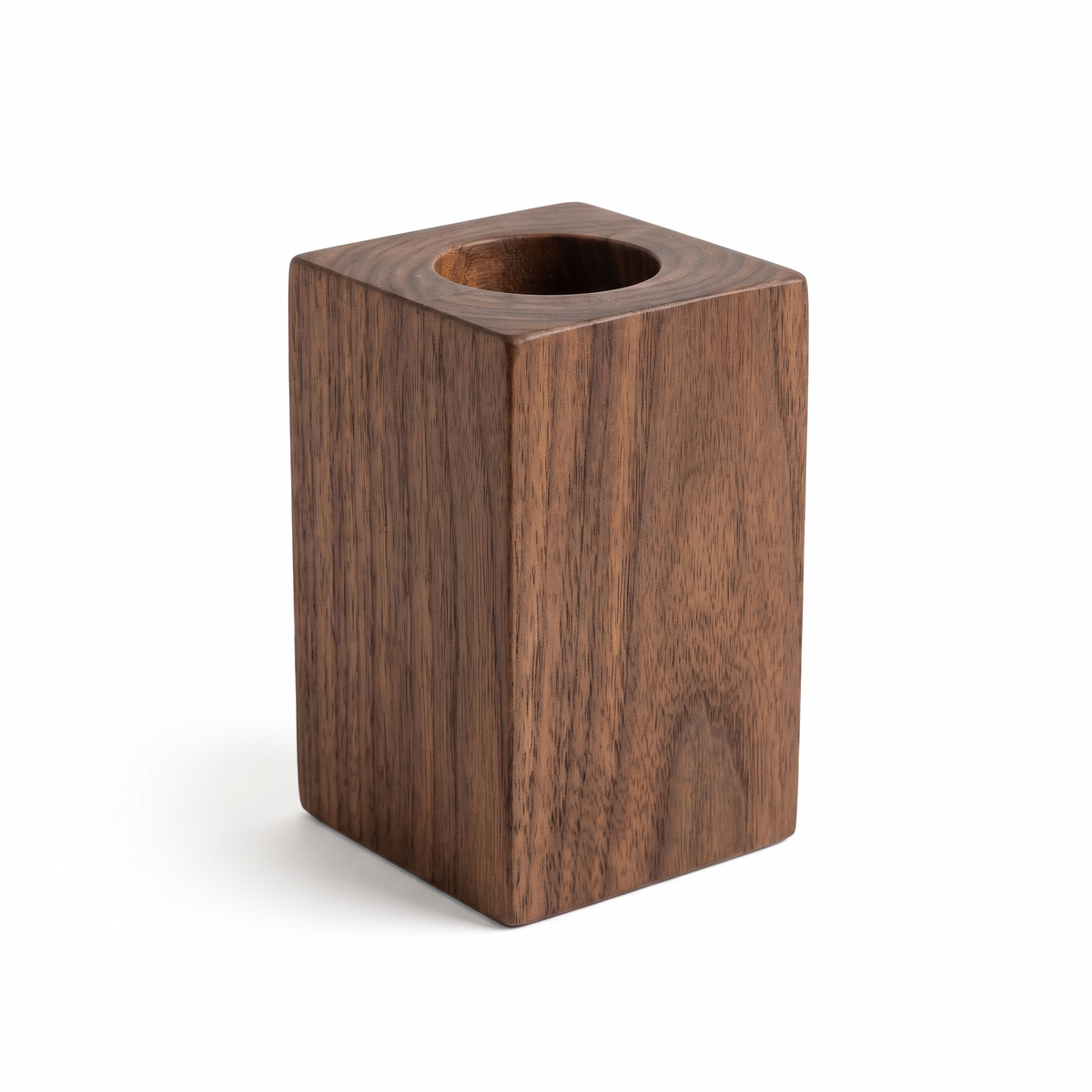 Rostock square walnut pen pot on white