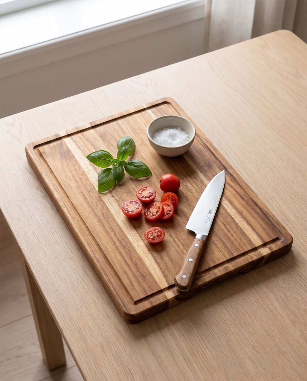 Lubeck board with tomatoes and a knife