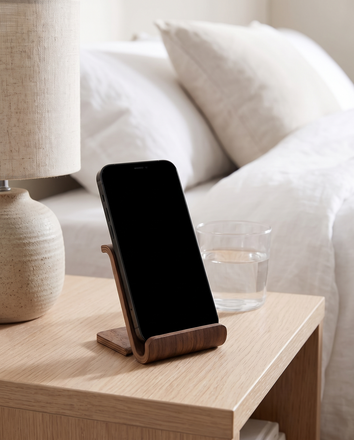 Hameln phone stand on a bedside table
