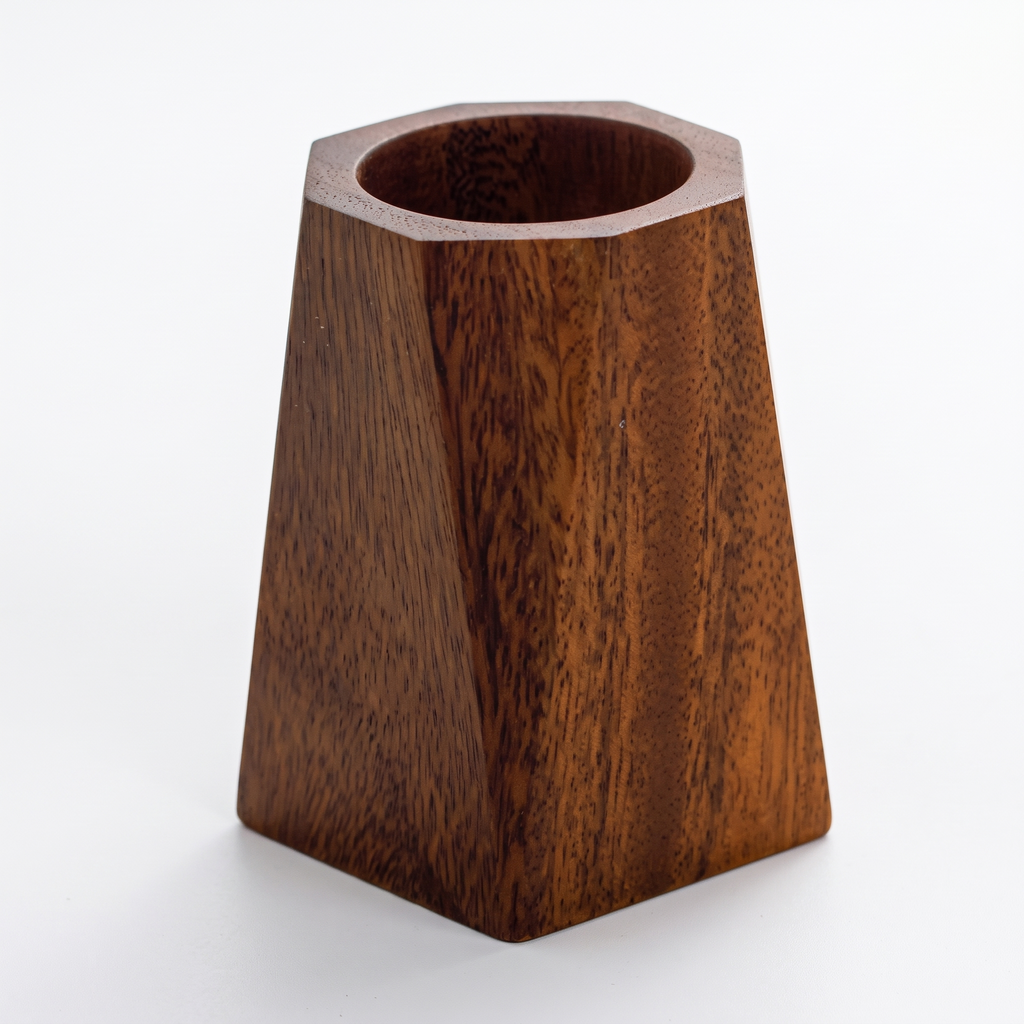 Rostock octagonal walnut pen pot on white