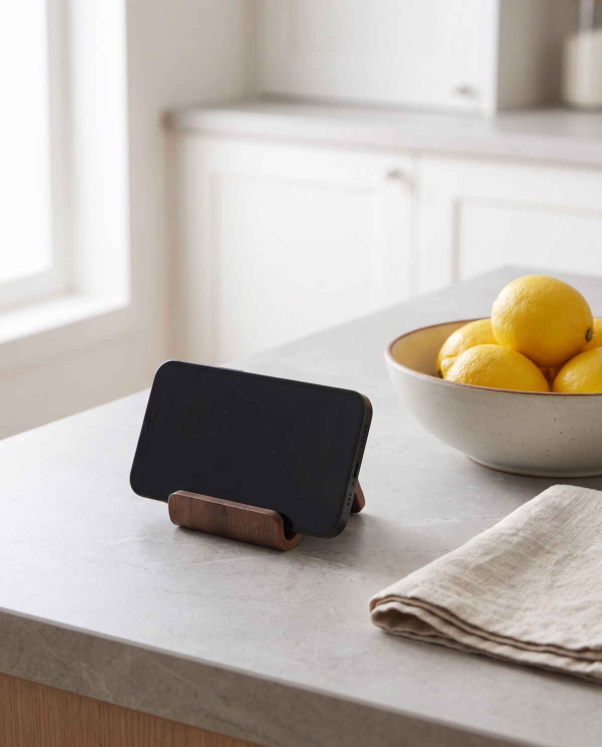 Hameln phone stand on a kitchen worktop