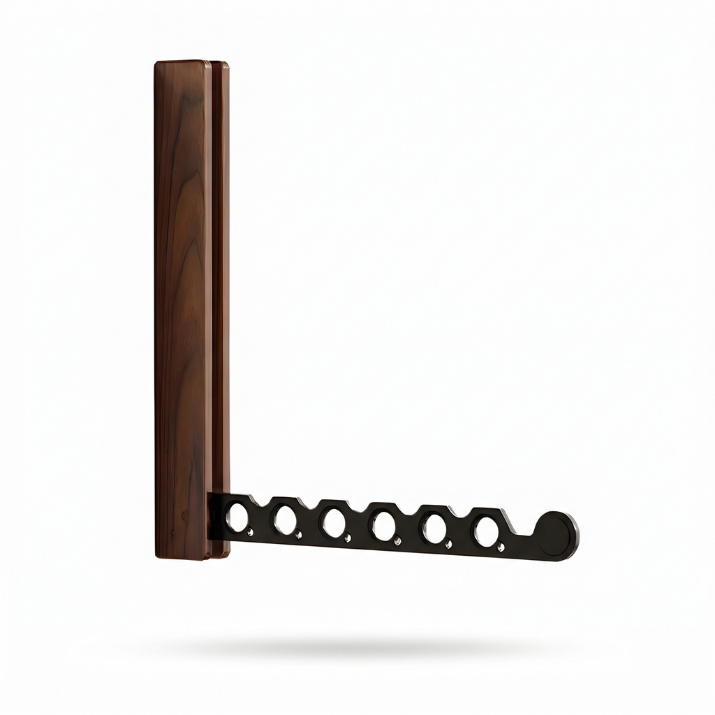 Kolding fold out wall hanger in walnut and black on white