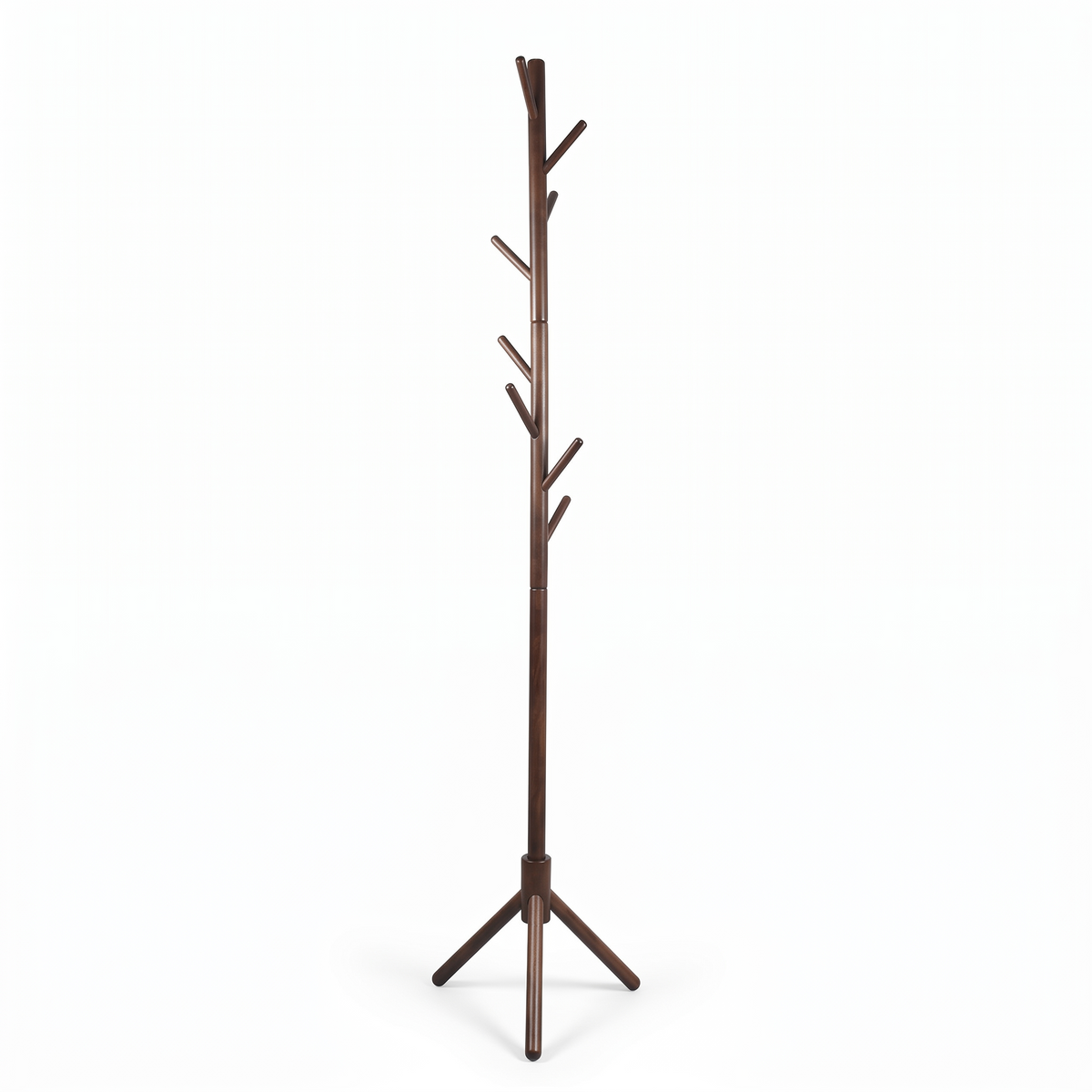 Goslar solid wood coat stand in walnut stain on white