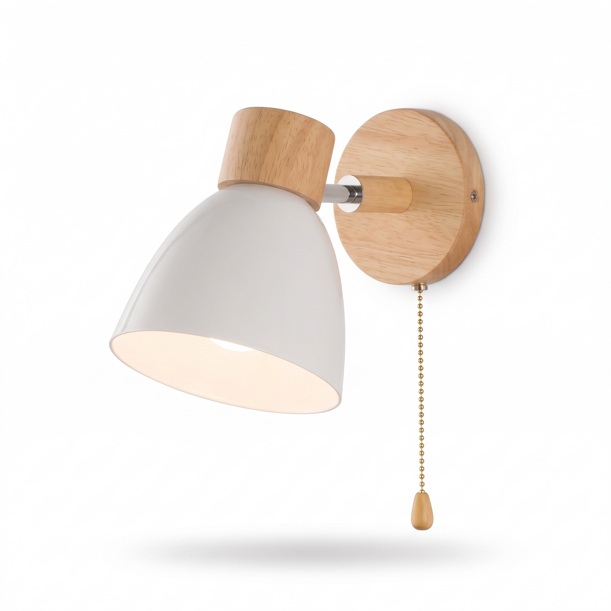Viborg Wooden Wall Lamp with Pull Chain, Metal Shade, White