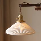 Silkeborg Walnut Swing Arm Wall Lamp, Plug In, Pleated Ceramic Shade, detail