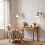Viborg Wooden Wall Lamp with Pull Chain, Metal Shade in a room