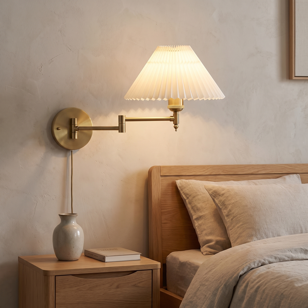 Bamberg Swing Arm Wall Lamp, Extendable, Fabric Shade in a room