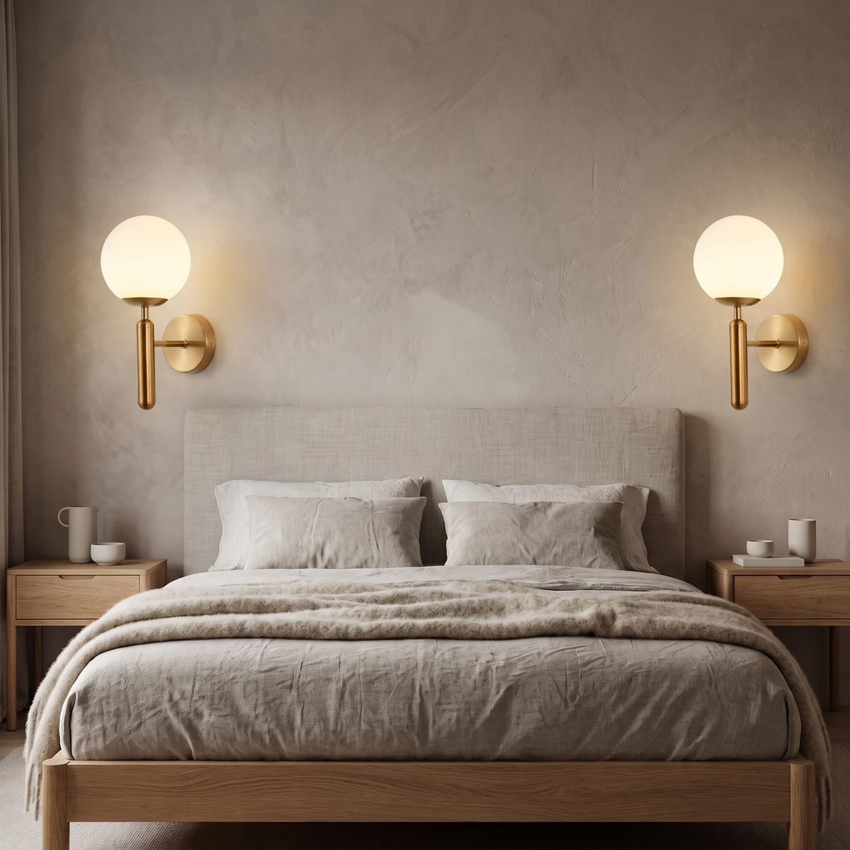 Coburg Opal Glass Globe Wall Light on Metal Column in a room