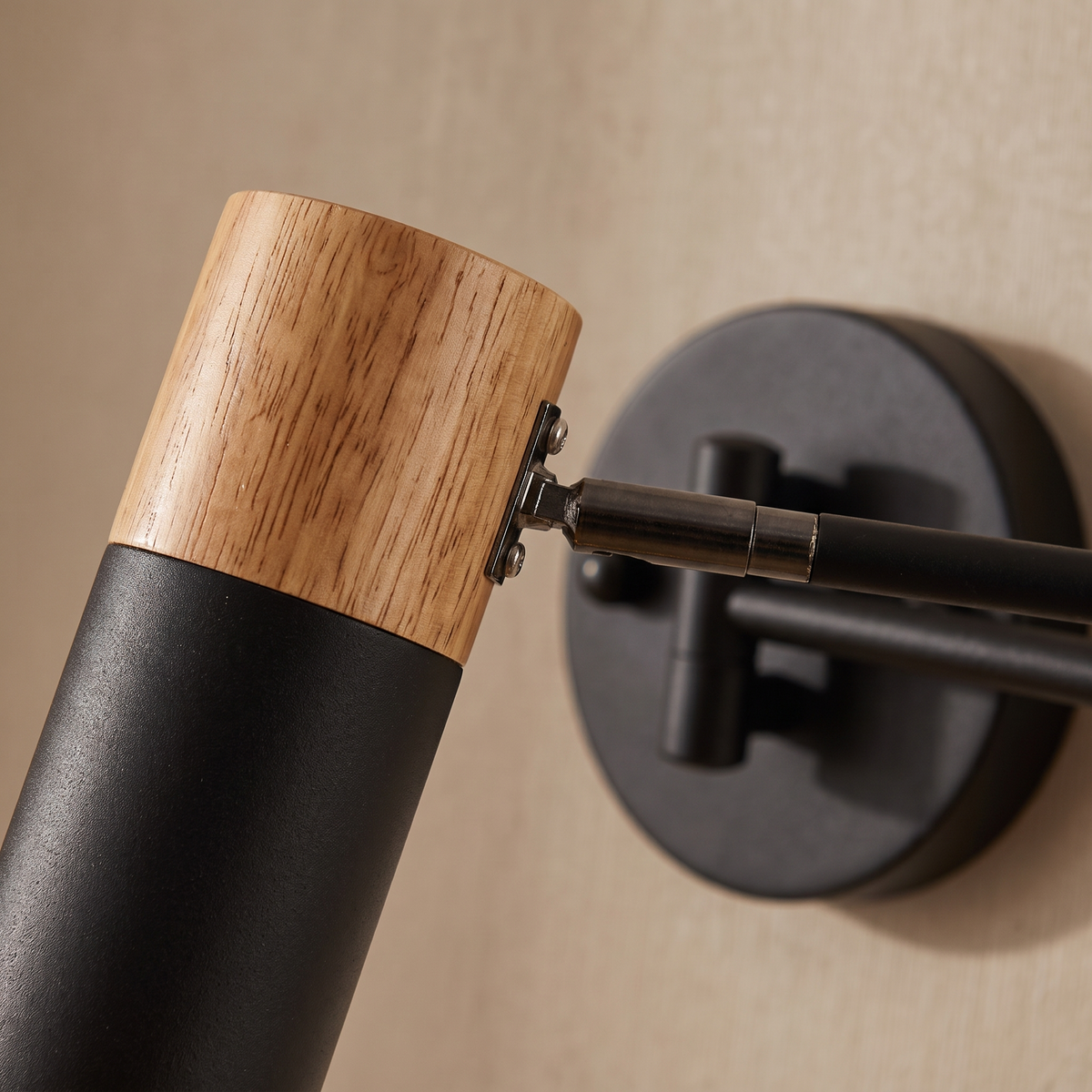 Horsens Swing Arm Wall Reading Light, Wood Cap, LED, detail