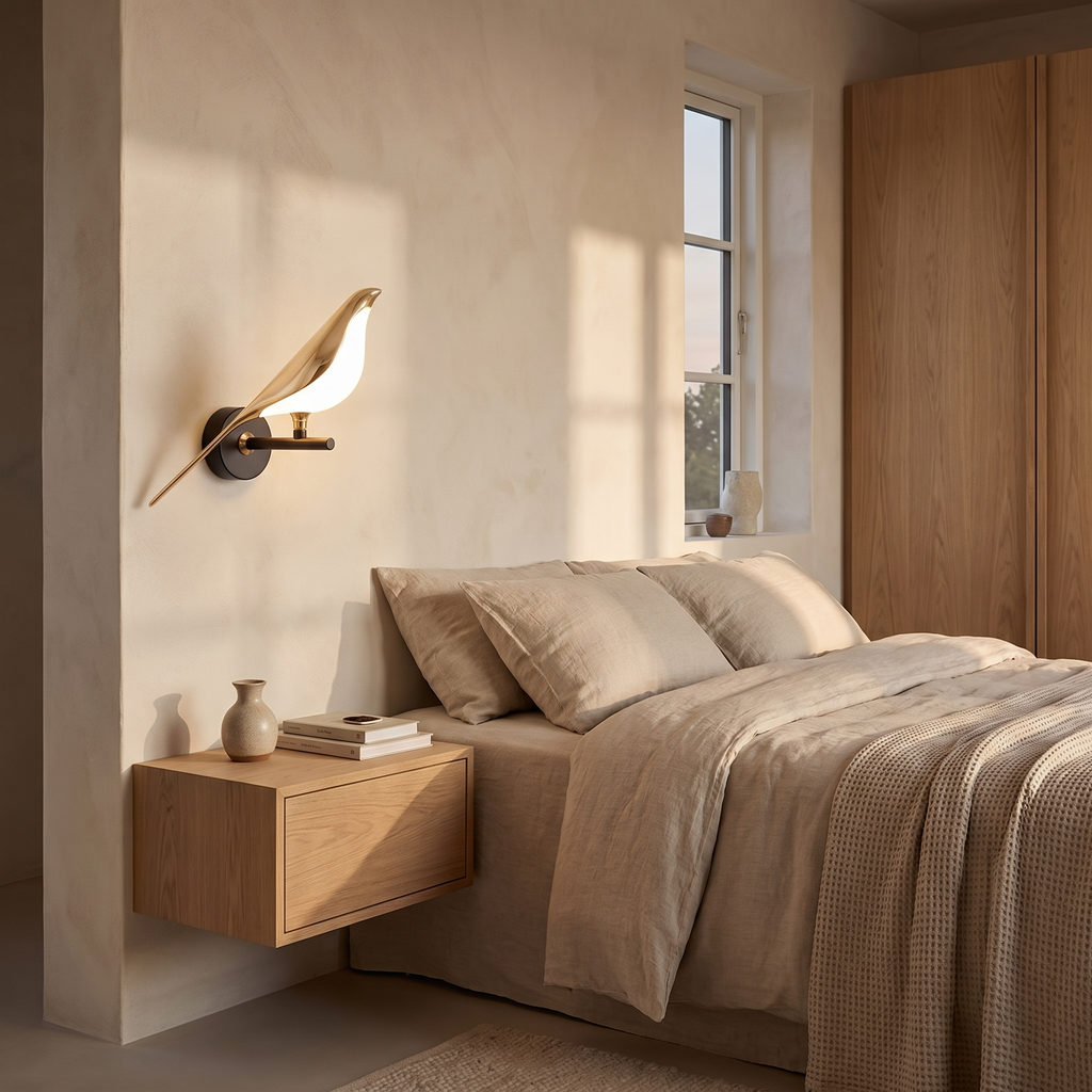 Tromso Magpie Bird Wall Light, LED in a room