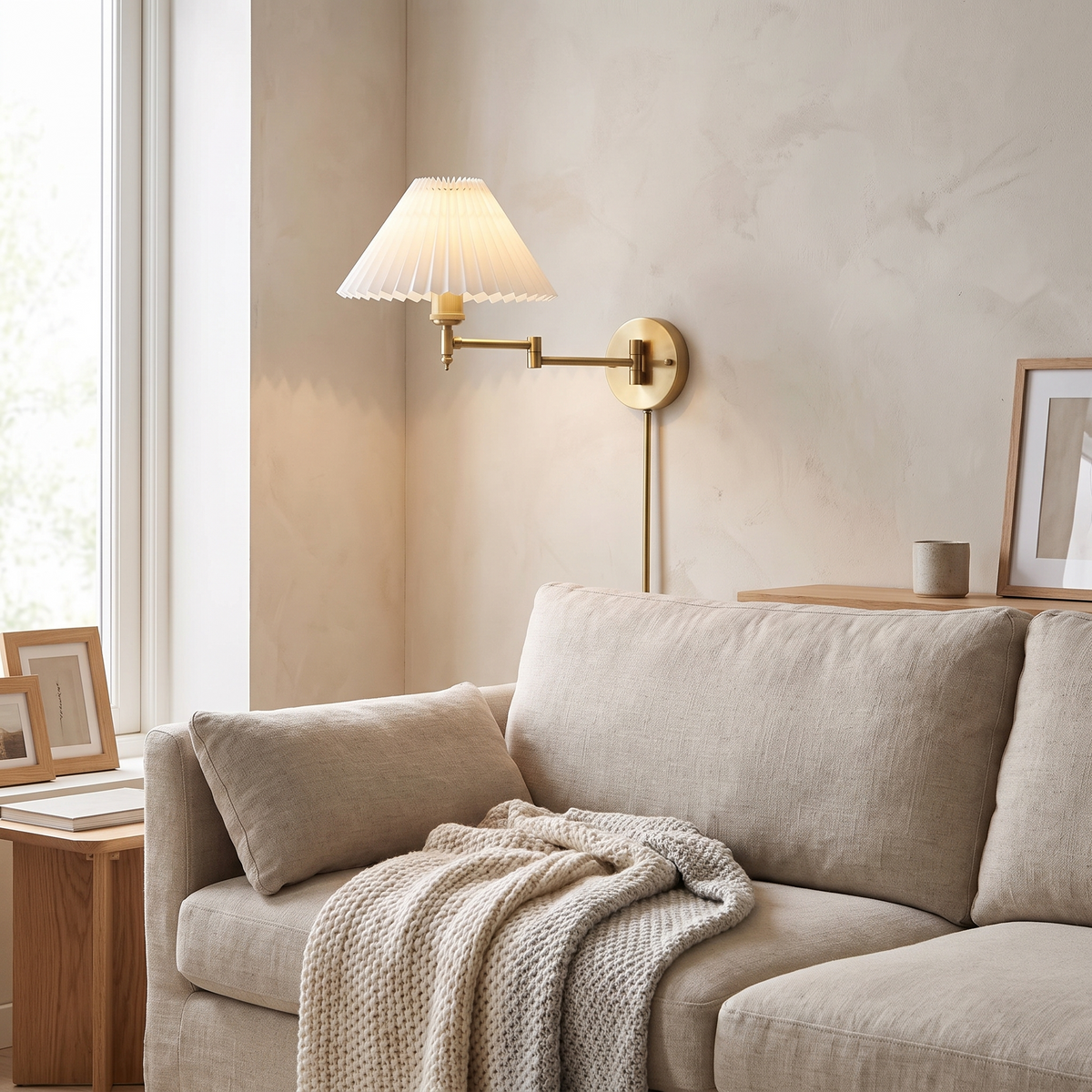 Bamberg Swing Arm Wall Lamp, Extendable, Fabric Shade in a room