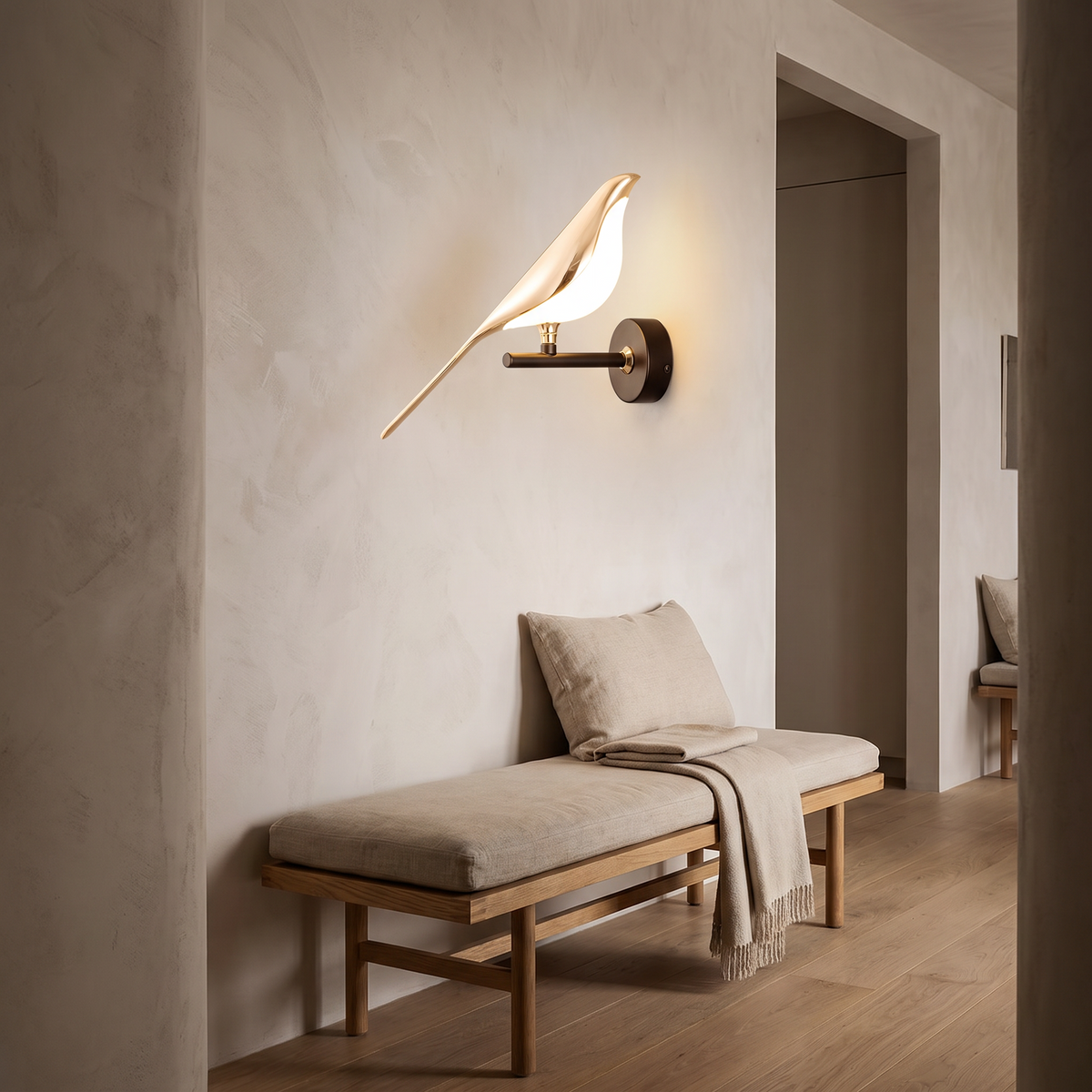 Tromso Magpie Bird Wall Light, LED in a room