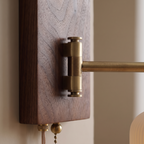 Roros Walnut and Brass Swing Arm Wall Lamp, Plug In, Ceramic Shade, detail