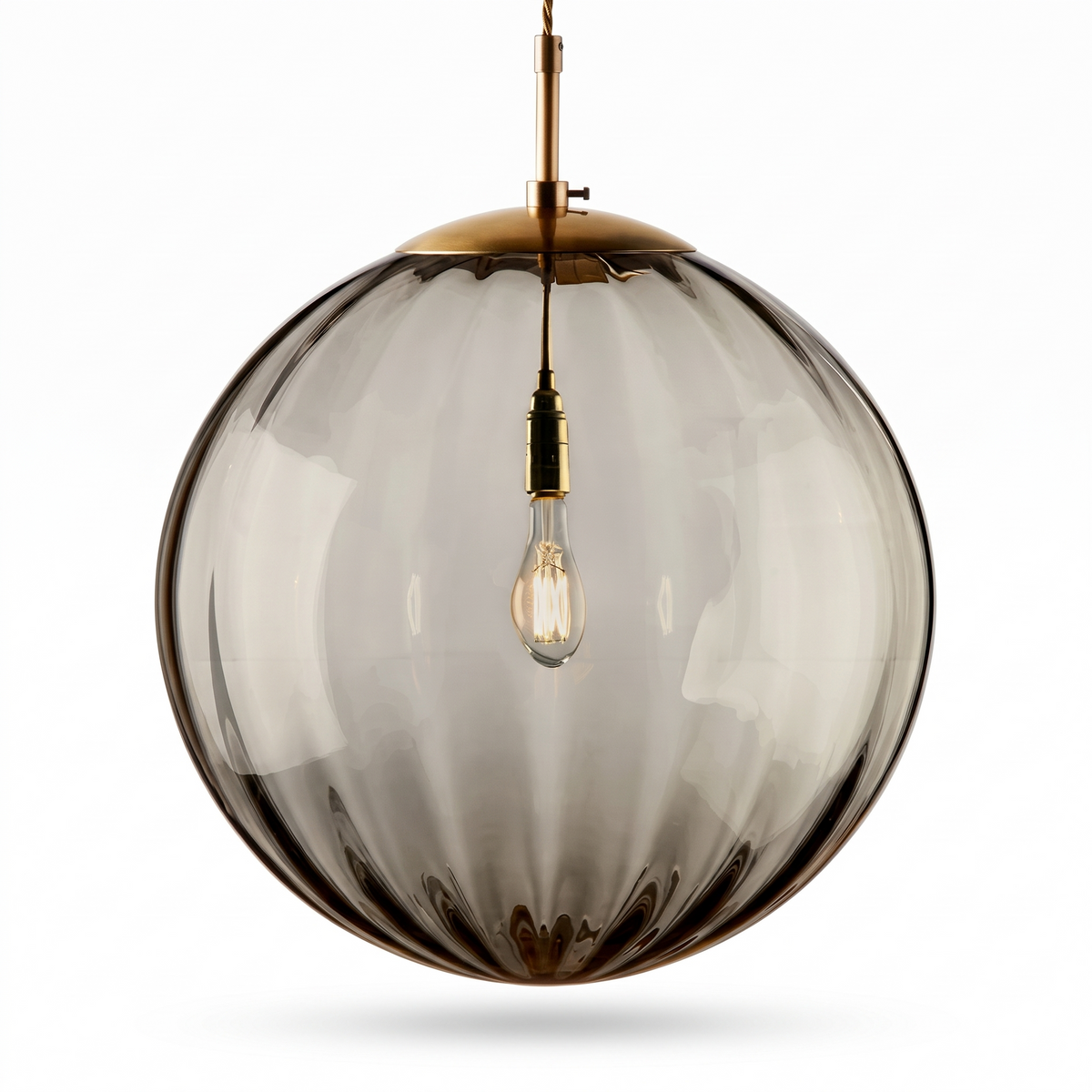 Svendborg Coloured Glass Globe Pendant Light, Ribbed, Smoke