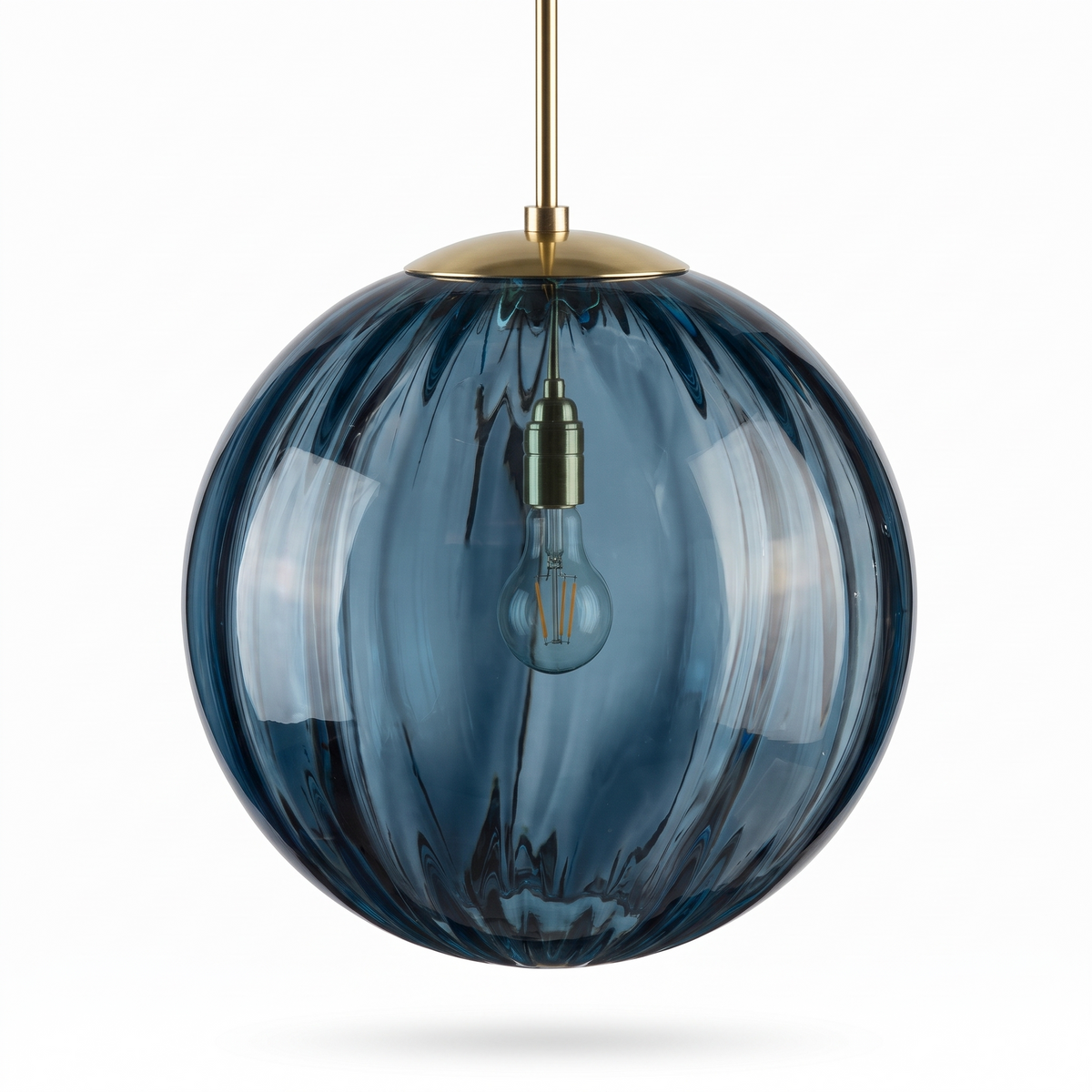Svendborg Coloured Glass Globe Pendant Light, Ribbed, Blue