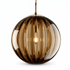Svendborg Coloured Glass Globe Pendant Light, Ribbed, Amber
