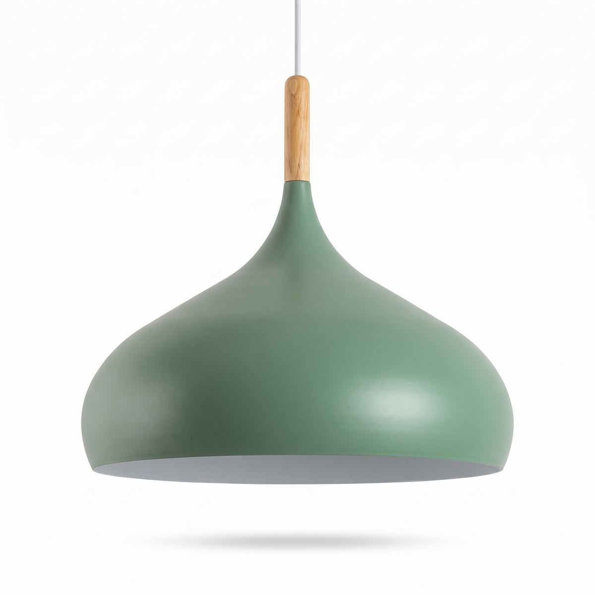 Kalix Metal Dome Pendant Light with Wood Cap, 24cm, Sage Green