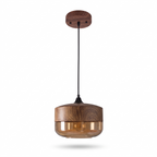 Haderslev Amber Glass Pendant Light, Wood Grain Cap, 4 Shapes, Drum