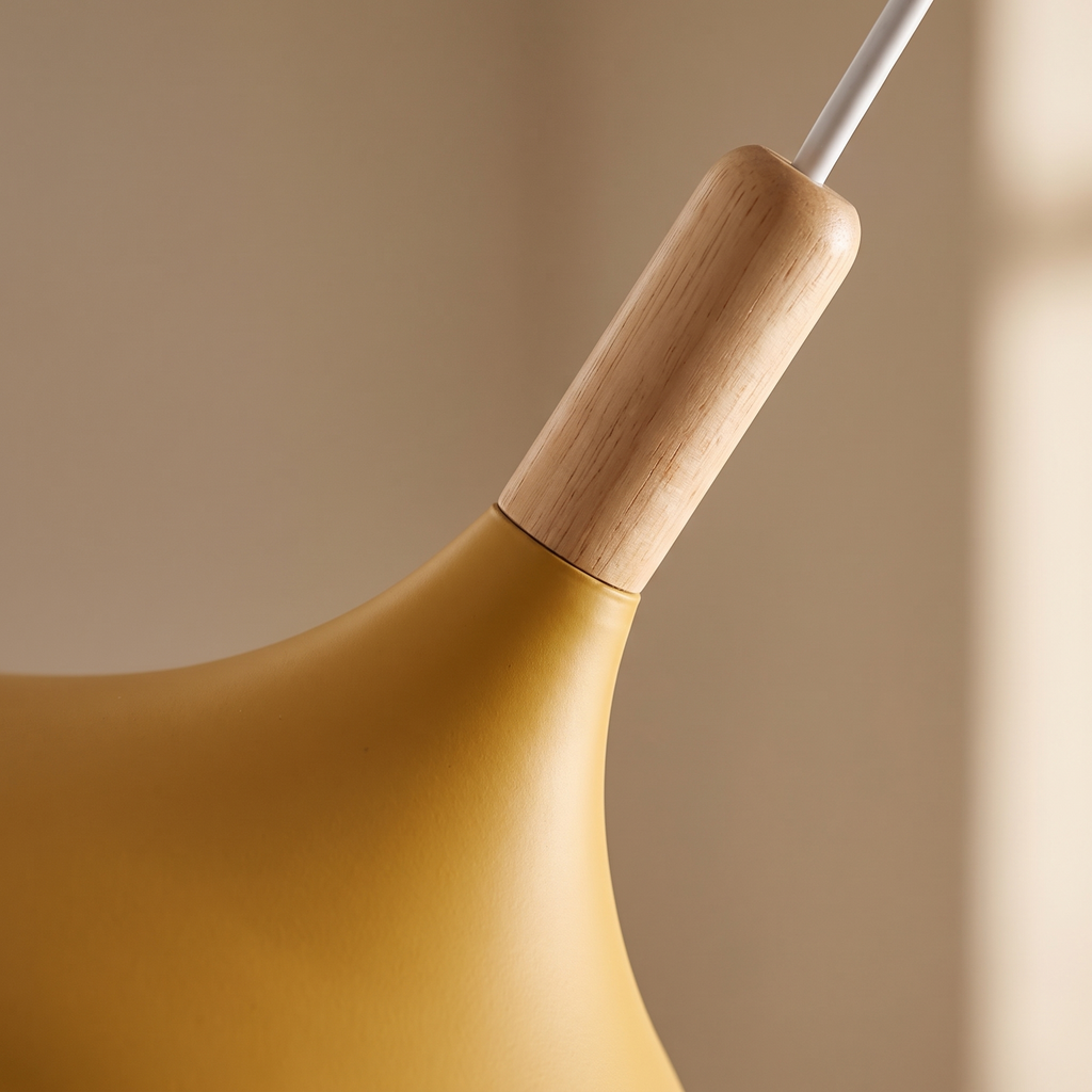 Kalix Metal Dome Pendant Light with Wood Cap, 24cm, detail