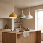 Kalix Metal Dome Pendant Light with Wood Cap, 24cm in a room