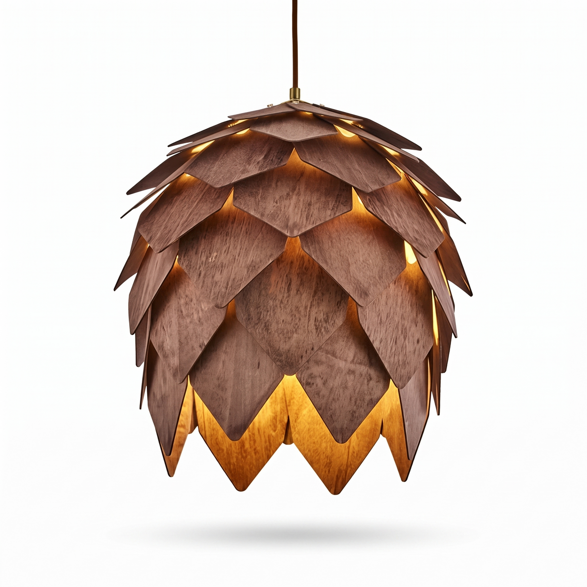 Lillehammer Wooden Pine Cone Pendant Light, Walnut Finish, Walnut
