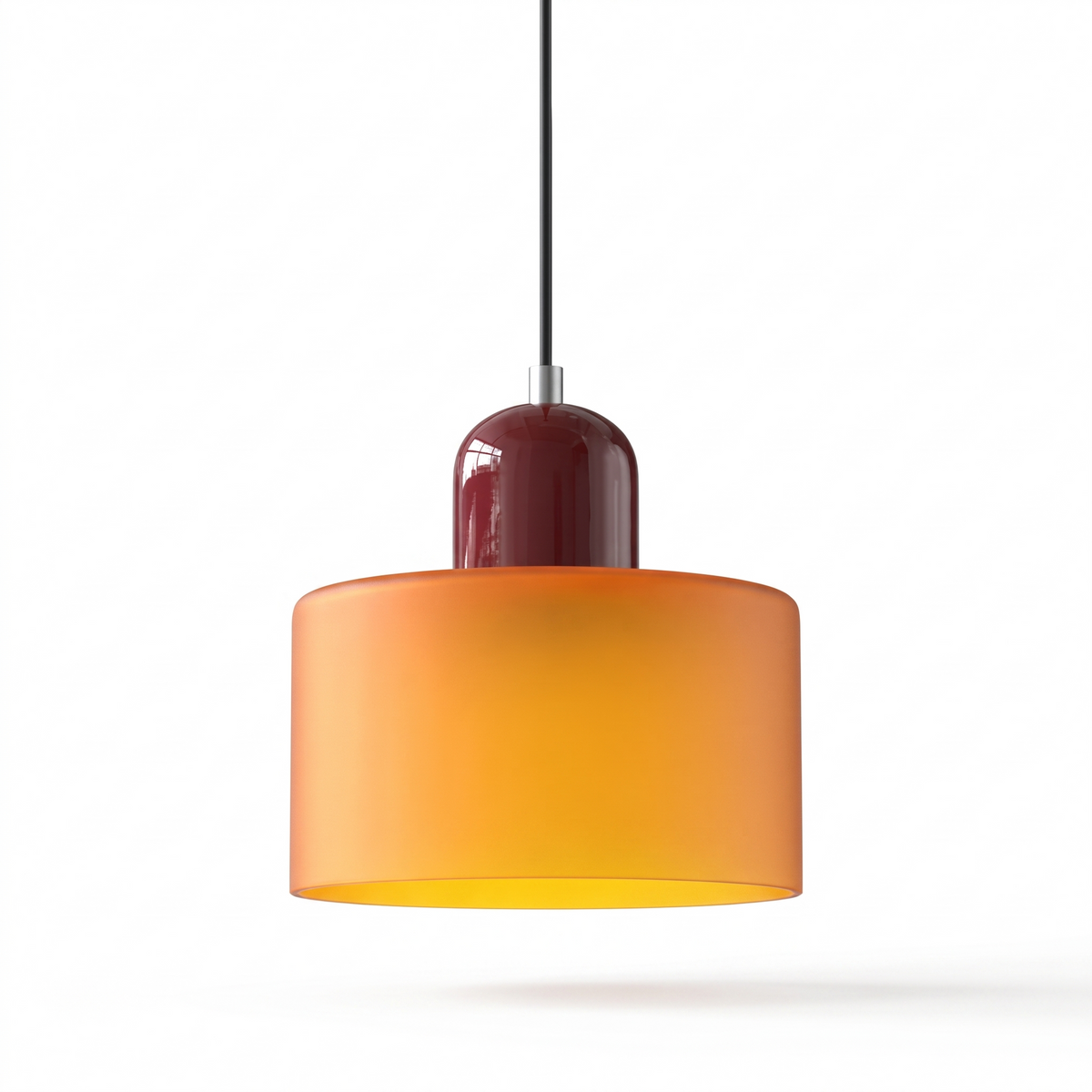 Erfurt Coloured Glass Cylinder Pendant Light, Burgundy Cap, Amber
