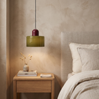 Erfurt Coloured Glass Cylinder Pendant Light, Burgundy Cap in a room