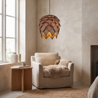 Lillehammer Wooden Pine Cone Pendant Light, Walnut Finish in a room