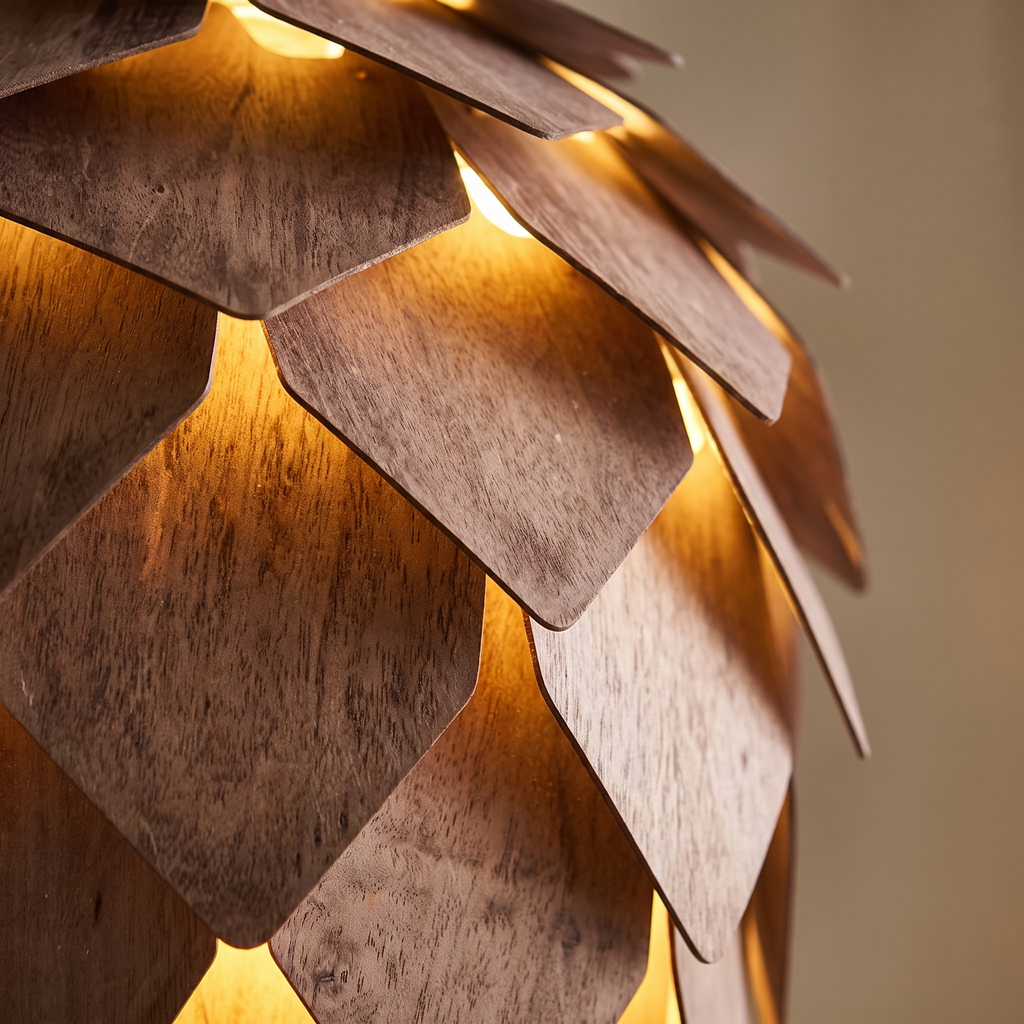 Lillehammer Wooden Pine Cone Pendant Light, Walnut Finish, detail