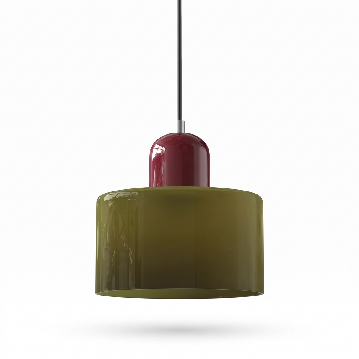 Erfurt Coloured Glass Cylinder Pendant Light, Burgundy Cap, Olive
