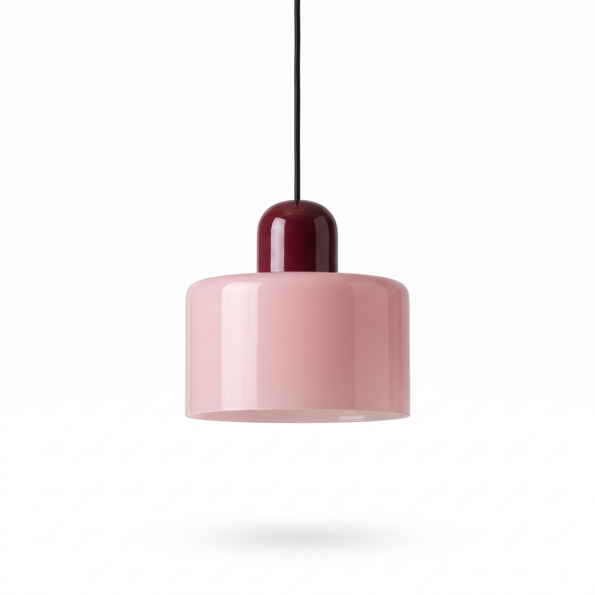 Erfurt Coloured Glass Cylinder Pendant Light, Burgundy Cap, Pink