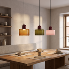Erfurt Coloured Glass Cylinder Pendant Light, Burgundy Cap in a room