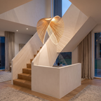 Alesund Sculptural Wood Strip Pendant Light, LED in a room
