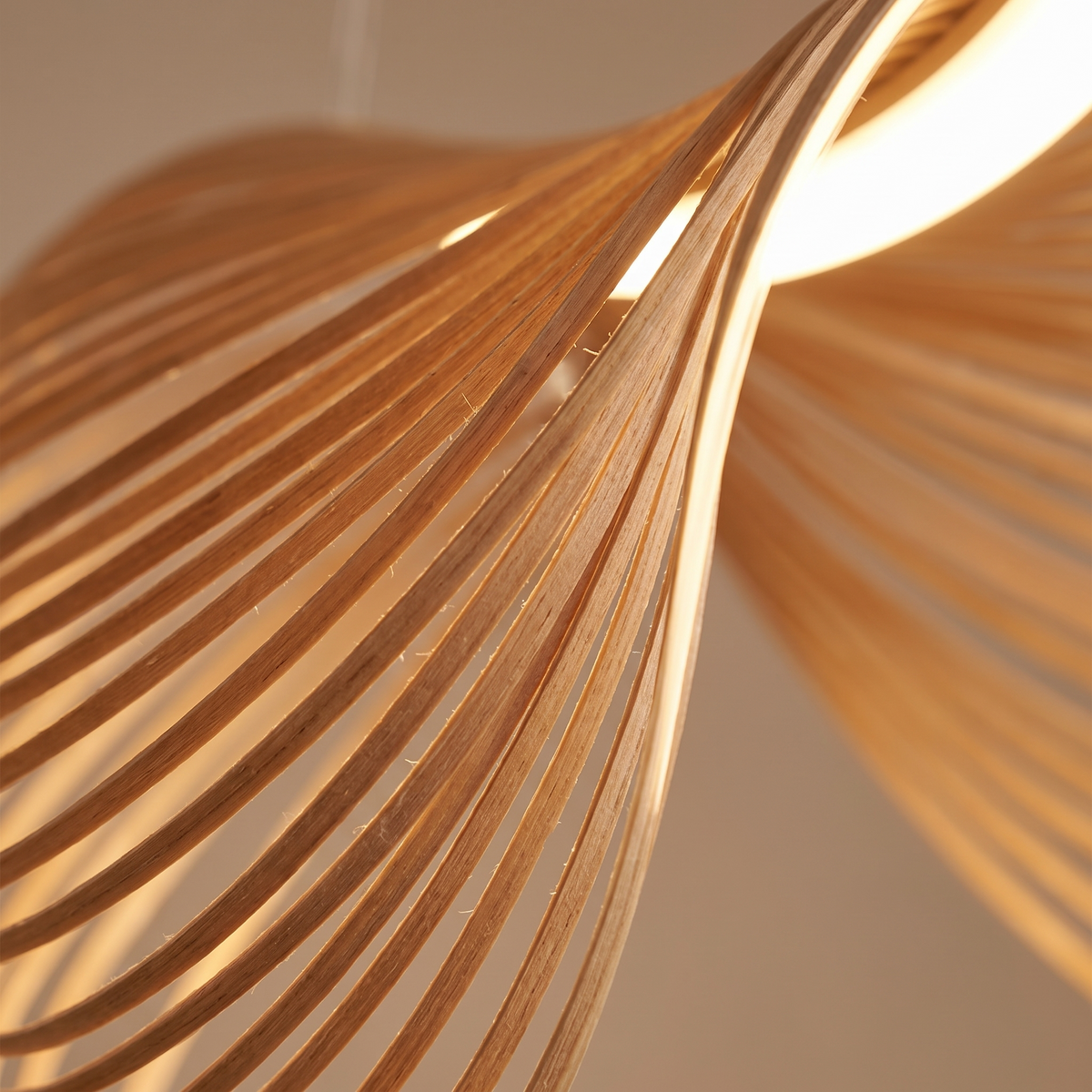 Alesund Sculptural Wood Strip Pendant Light, LED, detail