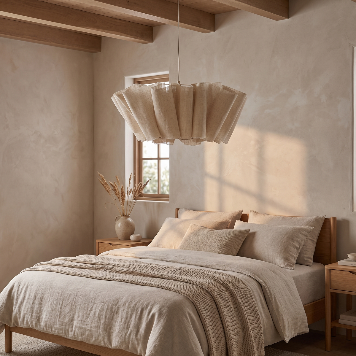 Luneburg Pleated Linen Look Pendant Light, Fabric Shade in a room