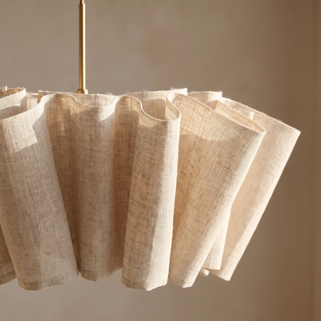 Luneburg Pleated Linen Look Pendant Light, Fabric Shade, detail